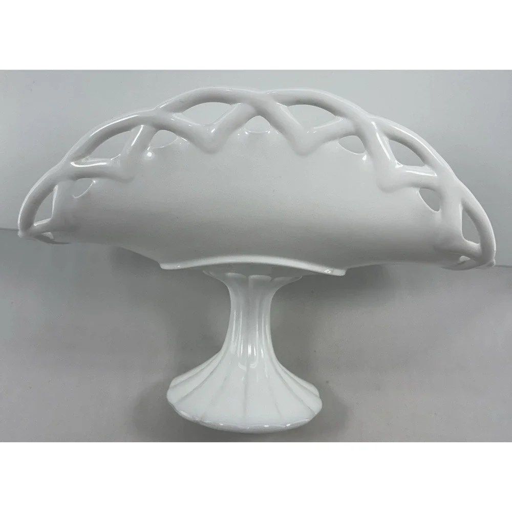 Vintage Colony Milk Glass Open Lace Pedestal Compote Fruit Bowl 13.75